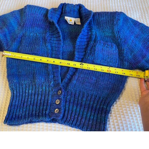 VTG Liz Claiborne Retro Blue Knit Wool Button Up Balloon Sleeve Cardigan Medium - Picture 4 of 13